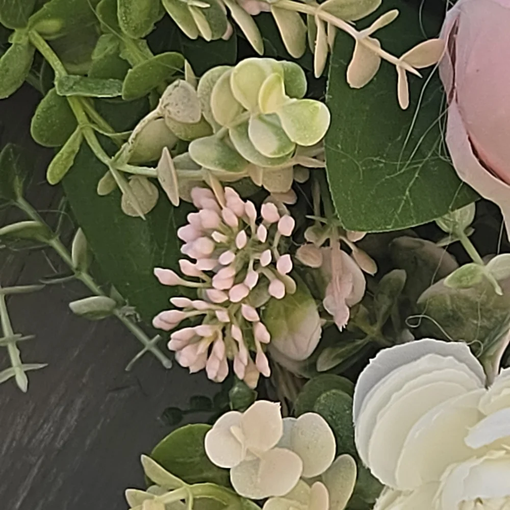 Handmade Cottage Style Elegant Pink and White Floral Wreath